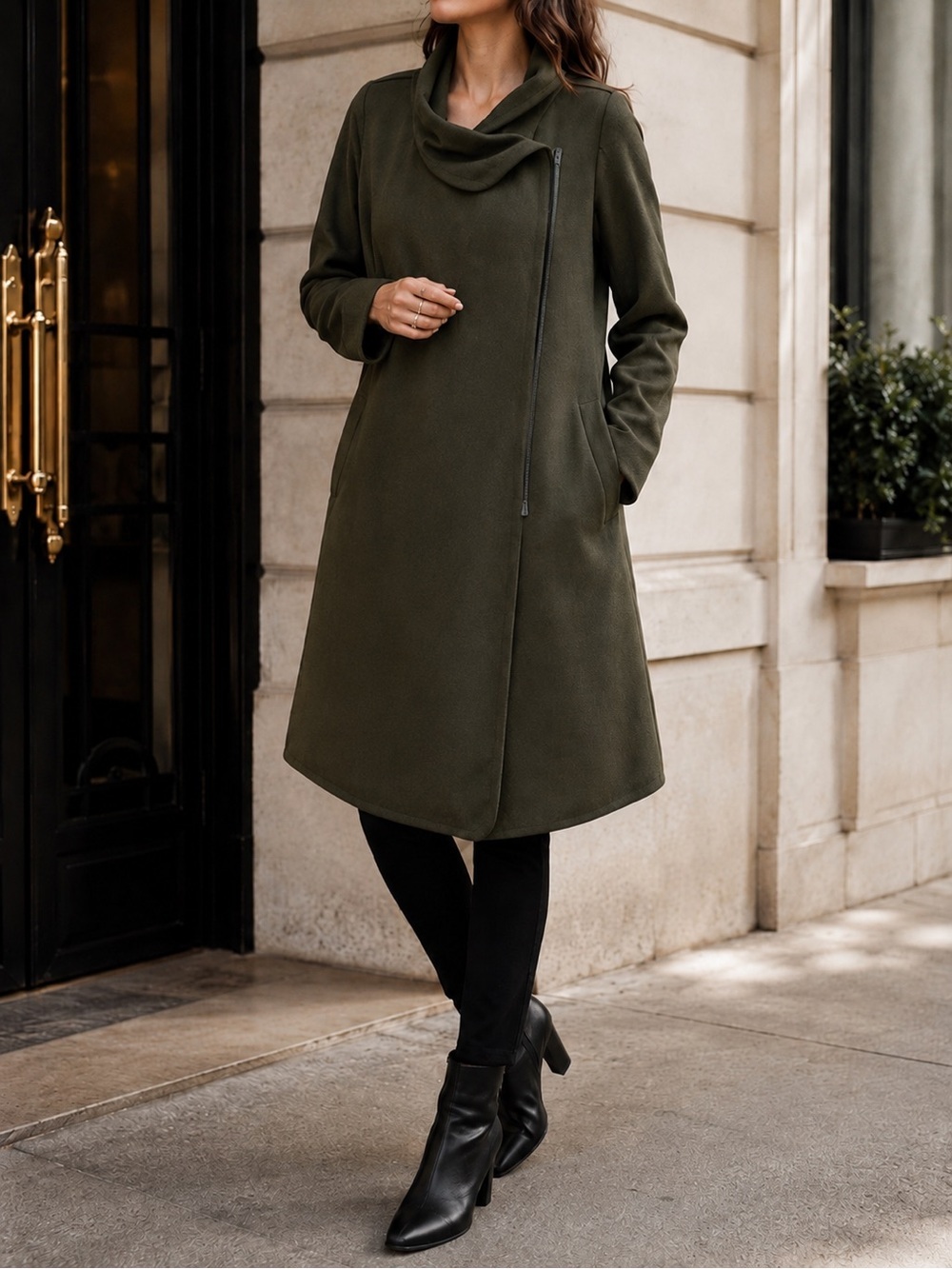 Aritzia Babaton Cormac Coat XS Olive Green/Brown Waterfall Drape